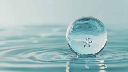 Water Droplet with Starburst Reflection on Blue Water Surface