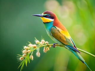 Obraz premium Vivid Bird Perched on Stem in Nature's Beauty - Rule of Thirds Composition