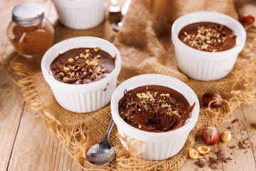 delicious homemade chocolate mousse with hazelnut