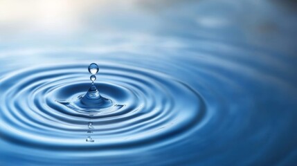 Mesmerizing water droplet creates stunning splash in blue water, a photographic exploration of liquid motion