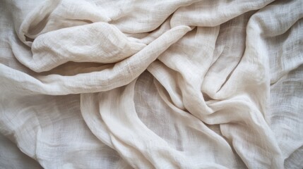 Serene bedroom setting, crisp white cloth draped on a bed, creating an inviting ambiance