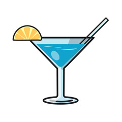 Hand drawn hand drawn cocktail with tube isolated on white background. Design concept of beach summer vacation by the sea.