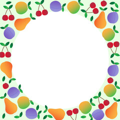 Fototapeta premium Pattern, border, fruit frame. Apples, pears, plums, cherries. Harvest festival.