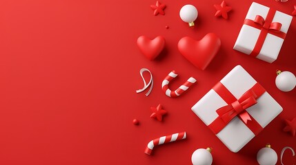 3D Christmas Gift Box and Decorations Rendering