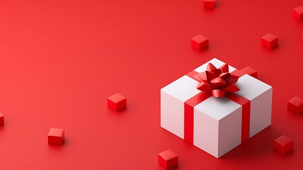 3D Christmas Gift Box on Red Background