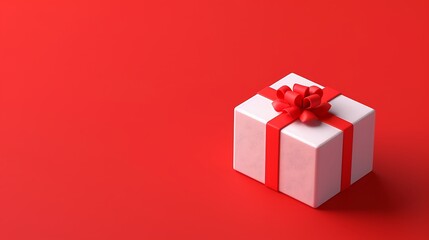 Fototapeta premium 3D Christmas Gift Box with Red Ribbon on Red Background