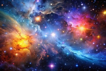 Naklejka premium A colorful space galaxy cloud nebula with stars and asteroids in the backgroundThe nebula has a fra