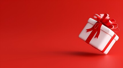 3D Render of a Christmas Gift Box on Red Background