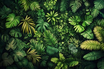 green leaves of tropical plants bush by generative ai