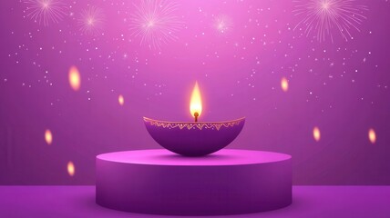 Banner design for diwali festival and podium,Diwali light decoration candle with fireworks,Stage,Product display Showcase design sparkle background,Deepavali,Dipavali,3D podium illustration.