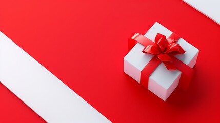 3D Rendering of Christmas Gift Box on Red Background