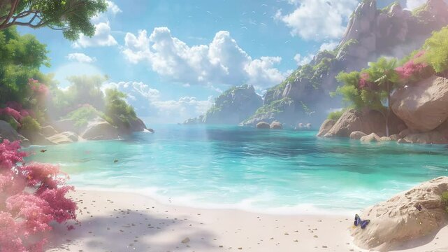 serene cove with turquoise waters seamless looping overlay 4k virtual video animation background