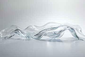 Abstract Glass Sculpture Flowing Form in Grey Space Isolated On White background