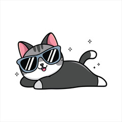 Fototapeta premium Playful Cat with Sunglasses - Cute Cartoon Illustration