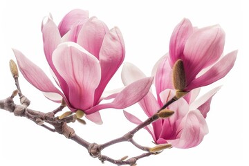 Fototapeta premium Magnolia Flower Branch Blooming in Spring Isolated On White Background