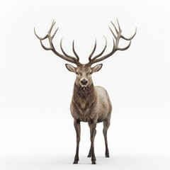Fototapeta premium Majestic Red Deer Stag with Large Antlers Isolated On White Background