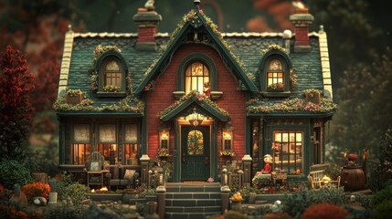 Cozy Cottage with Warm Lights  Garden  and Welcoming Porch