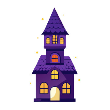 Purple and Yellow Halloween Cartoon House Illustration
