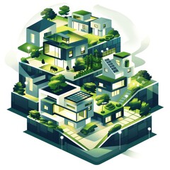 Fototapeta premium Modern Green Cityscape Sustainable Living in Harmony with Nature Isolated On White Background