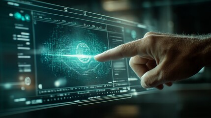Fototapeta premium Hand Interacting with Futuristic Digital Interface Technology Concept