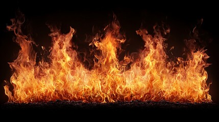 Captivating flames dance in the darkness creating a fiery spectacle of light and motion against a black background