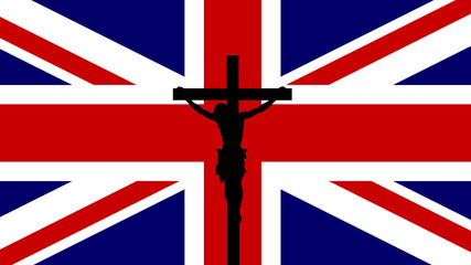 Fototapeta premium Silhouette of the Crucifixion of Jesus Christ on a British Flag
