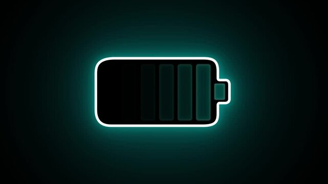 Battery cell level indicator. Bright neon glowing battery fast charging icon animation. Running from a low to a full cell phone battery
