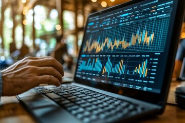 Financial report chart and graph diagram, economics or budget analysis, investment statistic dashboard, revenue or finance research concept, businessman analyze financial report on computer, Generativ