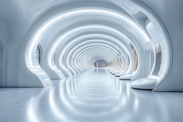 Obraz premium Futuristic architectural space with smooth curves and bright lighting in a sleek modern environment