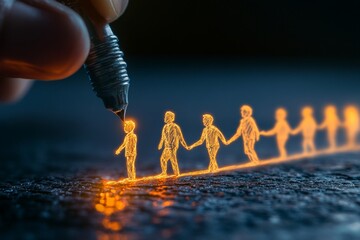 Leadership to find team direction, guidance or solution to follow, manager create strategy or way to achieve success, leading to win concept, businessman leader draw line for employees to, Generative 