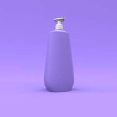 Elegant cosmetic bottle closeup on purple background. Modern cover design. 3d illustration.