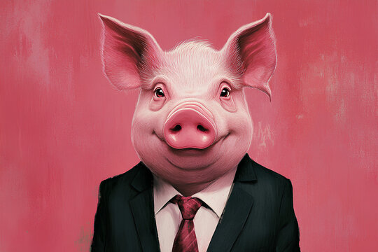 Illustration of business pig smiles slyly
