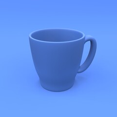 Simple and clean mockup of the cup for a coffee on blue background. 3d illustration.