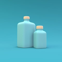 Medicine plastic bottles on a the blue background. Medicine package design. 3d illustration.