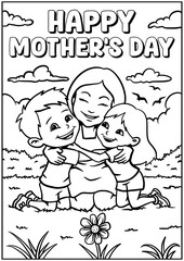 Coloring page outline of the happy mother's day vector illustration in cute line cartoon style suitable for kid