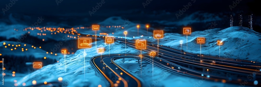 Poster aerial perspective of an intricate network of roads and highways showcasing the complex infrastructu