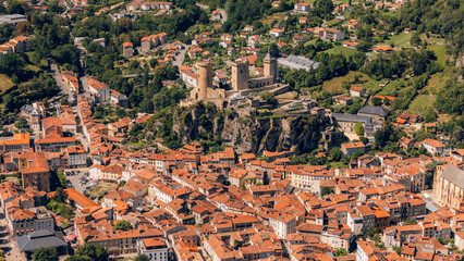 Aerial view of the Chateau in the French Village of Foix in Ariège France