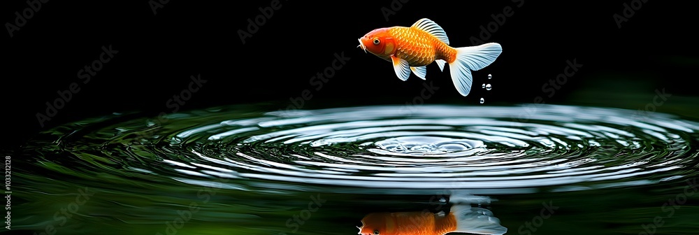 Poster Captivating image showcasing a serene koi fish pond with vibrant koi swimming amidst the tranquil water creating hypnotizing ripple patterns and reflections on the surface