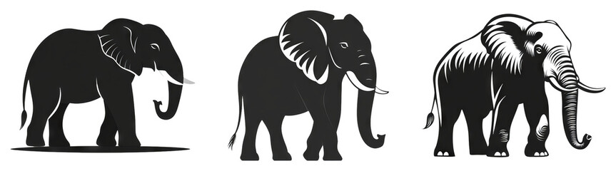 Fototapeta premium Cartoon Elephant Silhouettes Isolated on Transparent PNG Ideal for Wildlife Illustrations or Animal-Themed Designs