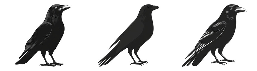 Fototapeta premium Cartoon Raven Silhouettes Isolated on Transparent PNG Ideal for Halloween Illustrations or Spooky-Themed Designs