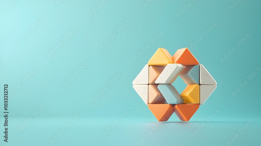 Fototapete colorful magnetic toy blocks arranged in various geometric shapes showcasing creativity and the vers