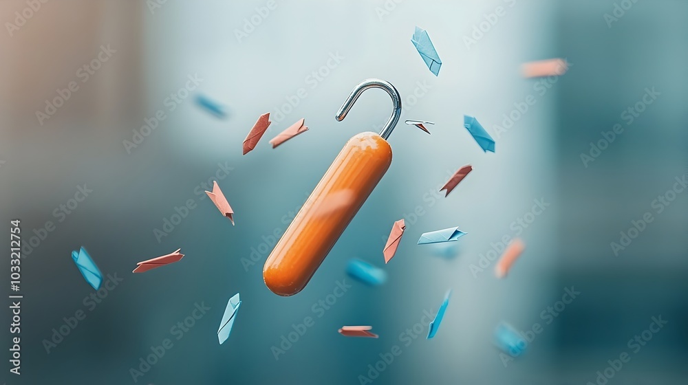Poster Colorful paperclips being attracted and arranged by a magnet creating abstract and designs with vibrant patterns and minimalist compositions