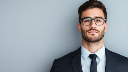 Portrait of a Confident Businessman in a Suit and Glasses