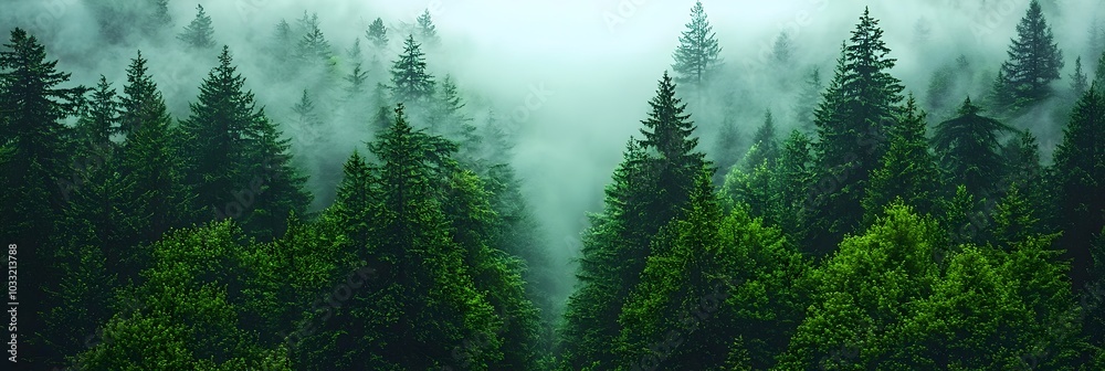 Poster Ethereal fog rolling over a dense and mysterious forest creating a captivating and dreamlike atmosphere  The mist shrouds the trees and vegetation giving the scene a magical and enchanting ambiance