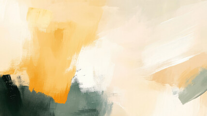 Abstract artwork with soft brushstrokes in beige, orange and green on canvas