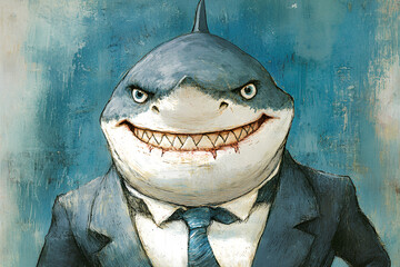 Illustration of business shark smiles slyly