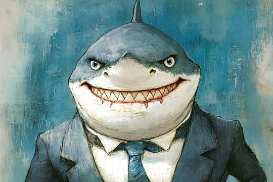 Illustration of business shark smiles slyly