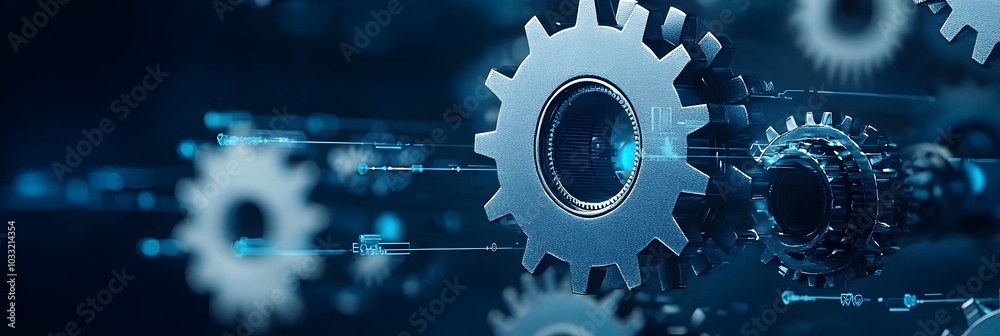 Poster Interlocking gears and cogs in an abstract design symbolizing the concept of streamlined processes within an organization or system