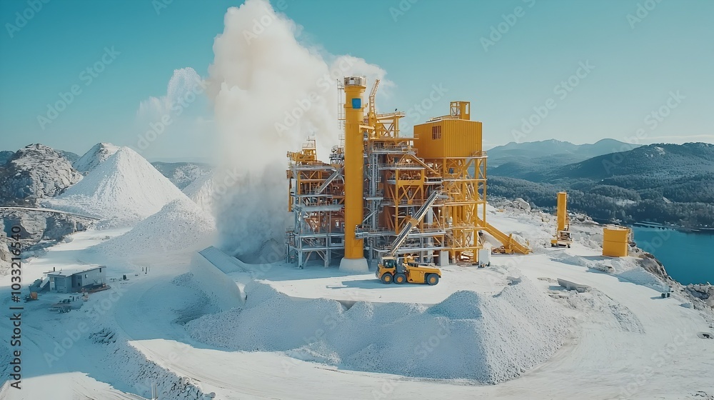 Aufkleber powerful wheel loader scooping and moving gravel from a pile of construction materials at an active 