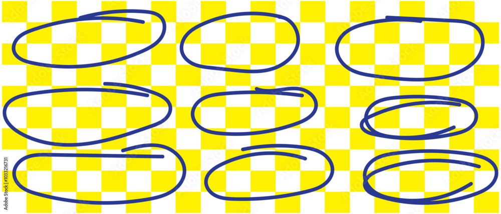Wall mural set of sketches of drawn circular line. a set of ellipse doodles. sketch ovals, bubbles to circle an